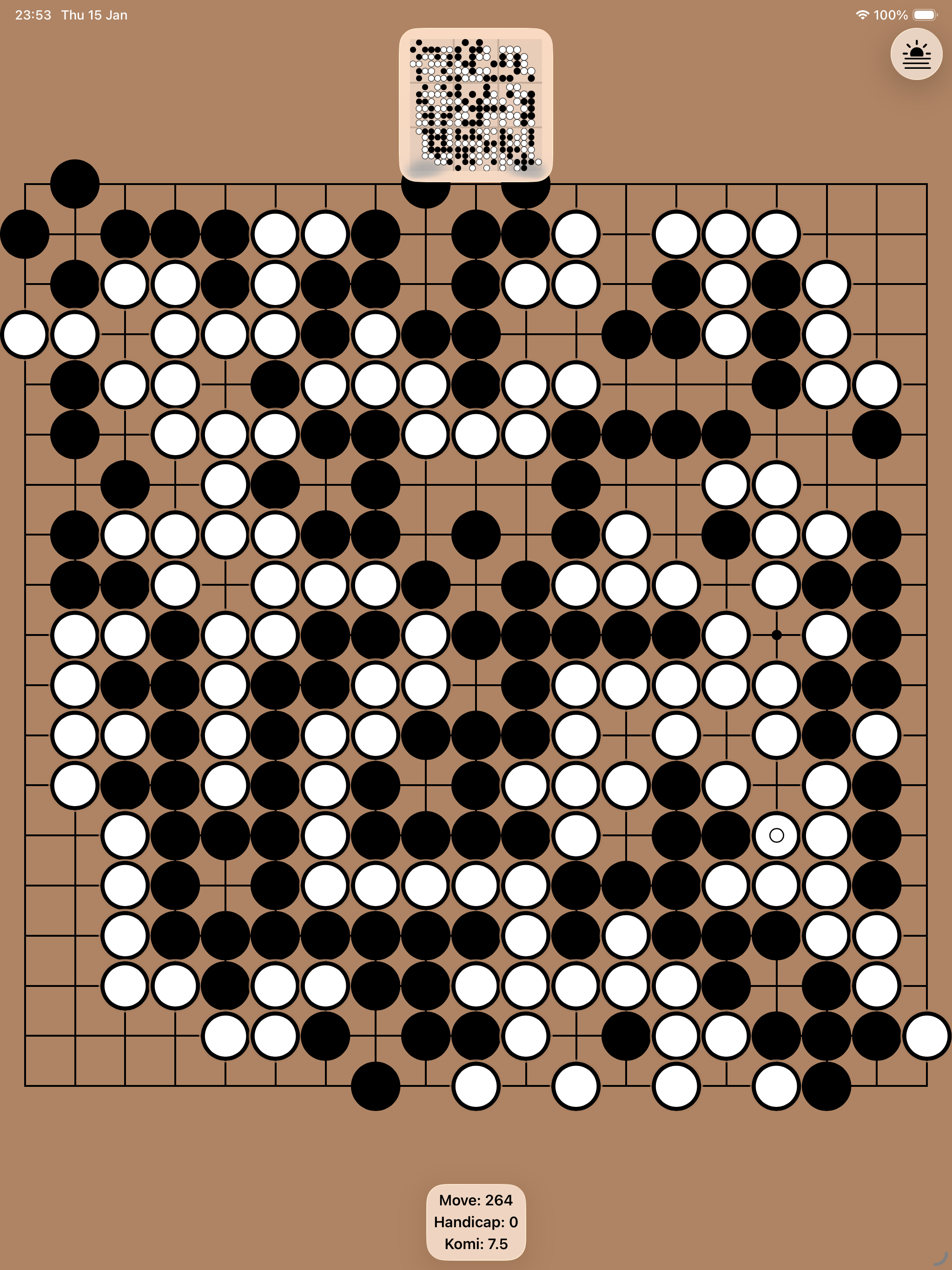 Goban3D on iPad — clean 2D board view
