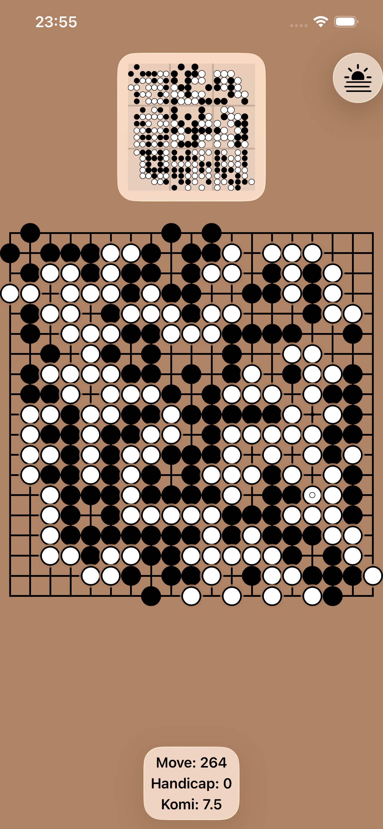Goban3D on iPhone — clean 2D board view
